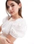 Style Cheat broderie smock top in white co-ord