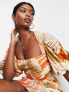 Фото #3 товара ASOS DESIGN exaggerated blouson sleeve mini dress with wrap waist in tropical palm print