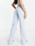COLLUSION x008 distressed waistband Y2K flare jeans in light blue