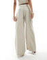 Фото #4 товара Bershka boxer waisted wide leg tailored trousers in light beige