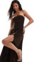 Rare London mesh ruched bandeau drop waist maxi dress in chocolate Коричневый, 44 - фото #2