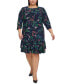 Фото #1 товара Plus Size Printed 3/4-Sleeve Jersey Shift Dress