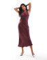 Фото #1 товара Stradvarius satin midi dress in burgundy