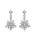 Sterling Silver with Rhodium Plated Clear Round Cubic Zirconia Cluster Flower Style Drop Earrings