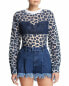 Ksenia Schnaider Layered Look Mixed Media Top in Denim Leopard M