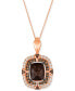 Chocolate Quartz (3-1/2 ct. t.w.) & Diamond (3/4 ct. t.w.) Double Halo Pendant Necklace in 14k Rose Gold, 18" + 2" extender