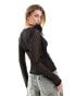 Фото #8 товара NA-KD x Julieta Padros sheer rose detail long sleeve top in black