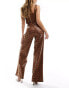 ASOS DESIGN leather look wide leg trousers in animal