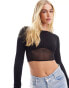 Фото #2 товара Miss Selfridge seamless long sleeve crop top with mesh corset panel in black