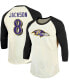 Фото #1 товара Men's Lamar Jackson Cream, Black Baltimore Ravens Vintage-Inspired Player Name Number Raglan 3/4 Sleeve T-shirt