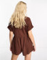 Фото #2 товара Miss Selfridge double cloth button through shirt playsuit in brown