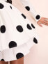 Фото #7 товара ASOS LUXE cotton sateen polka dot structured skater mini dress in white