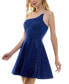 ფოტო #4 პროდუქტის Juniors' Asymmetric One-Shoulder Glitter Fit & Flare Dress