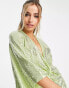 Flounce London plunge front mini dress with drop sleeves in lime metallic sparkle