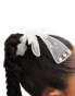 True Decadence pearl detail organza hair bow in white