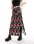 Pieces plisse maxi skirt in multi graphic print