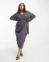 Фото #8 товара ASOS DESIGN Curve v neck midi dress with twist wrap detail in charcoal