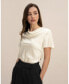 ფოტო #1 პროდუქტის Women's Cowl Neck Short Sleeves Silk T-Shirt for Women