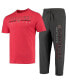 ფოტო #2 პროდუქტის Men's Heathered Charcoal, Red Maryland Terrapins Meter T-shirt and Pants Sleep Set