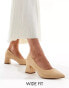 Truffle Collection wide fit block heel court shoe in beige