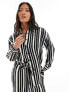 ONLY Petite oversized shirt co-ord in black and white stripe