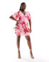 Фото #4 товара ASOS DESIGN Curve satin flutter sleeve mini dress in pink floral print