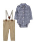 Фото #1 товара Baby 2-Piece Plaid Button-Front Bodysuit & Suspenders Pants Set 24M