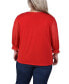 ფოტო #2 პროდუქტის Plus Size 3/4 Sleeve Ringed Top with Mesh