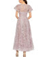 ფოტო #6 პროდუქტის Women's Embroidered High Neck Cap Sleeve A Line Gown