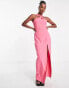 Фото #4 товара Vesper Petite twist front halterneck maxi dress with thigh split in pink