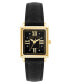 Women's Three Hand Quartz Square Black Polyurethane Faux Leather Band Watch, 21mm