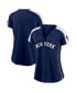 Фото #1 товара Women's Navy, White New York Yankees True Classic League Diva Pinstripe Raglan V-Neck T-shirt