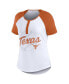 Women's White Distressed Texas Longhorns Baseball Logo Raglan Henley T-shirt