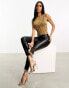 Фото #3 товара ASOS DESIGN glitter mesh tank top with open back in gold