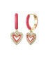 ფოტო #1 პროდუქტის Kids/teens 14k Gold Plated with Cubic Zirconia & Magenta-Red Enamel Halo Heart Dangle Charm Hoop Earrings