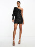 Фото #7 товара AX Paris sequin one shoulder mini dress in black