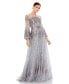 ფოტო #1 პროდუქტის Women's Jewel Encrusted Illusion Long Sleeve A Line Gown