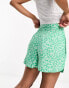 Pieces tie waist flowy shorts co-ord in green ditsy floral