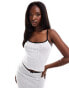 Kaiia pointelle ribbed contrast trim bow detail cami top co-ord in white