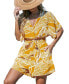 ფოტო #1 პროდუქტის Women's Yellow Palm Leaf Tie Waist Romper