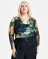 Фото #1 товара Trendy Plus Size Printed Mesh Cowlneck Top, Created for Macy's