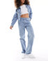 Фото #6 товара HUGO BLUE burnout wide leg jeans in mid blue