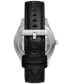 ფოტო #3 პროდუქტის Men's Quartz Multifunction Black Leather Watch 42mm