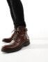 Jack & Jones leather lace up boot with buckle in brown