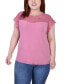 Фото #1 товара Plus Size Short Sleeve Lace and Crepe Top