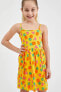 Kız Çocuk Regular Fit Meyve Desenli Askılı Yazlık Pamuklu Penye Elbise