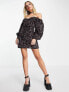 Фото #1 товара Amy Lynn bardot neck mini dress with puff sleeves in black sequin