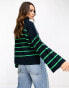 Vila roll neck jumper with side splits in navy and green stripe Синий, XS - EU 32-34 - фото #3