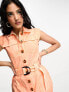 Фото #4 товара ASOS DESIGN sleeveless twill shirt mini dress with D ring buckle detail in peach