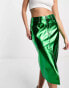 Amy Lynn Lupe midi skirt in metallic scarab green